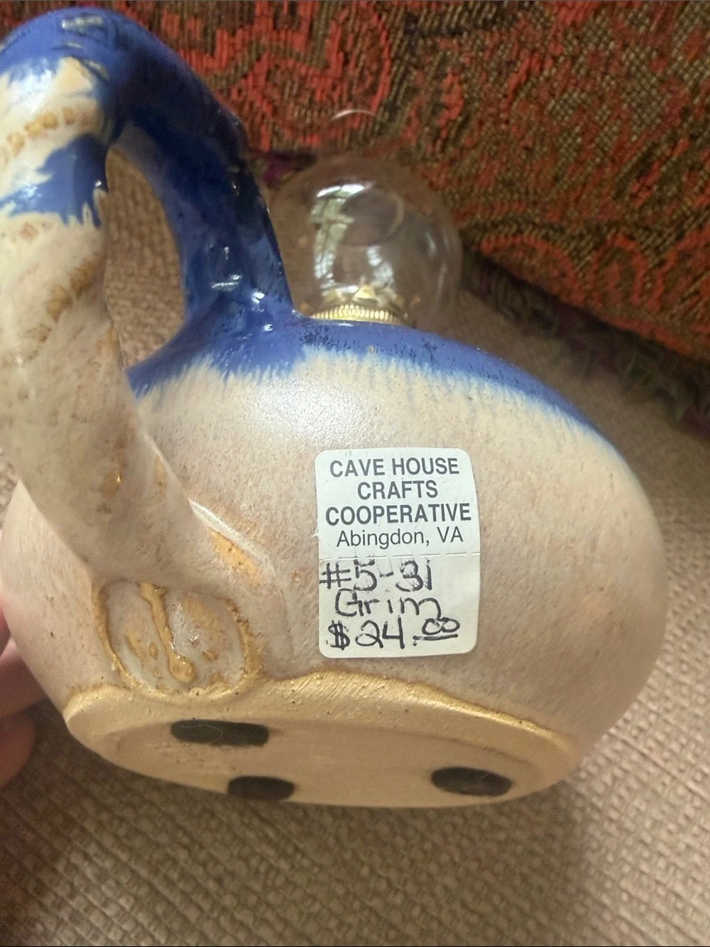 Cave House Crafts Ceramic Oil Lamp in Blue and Cream